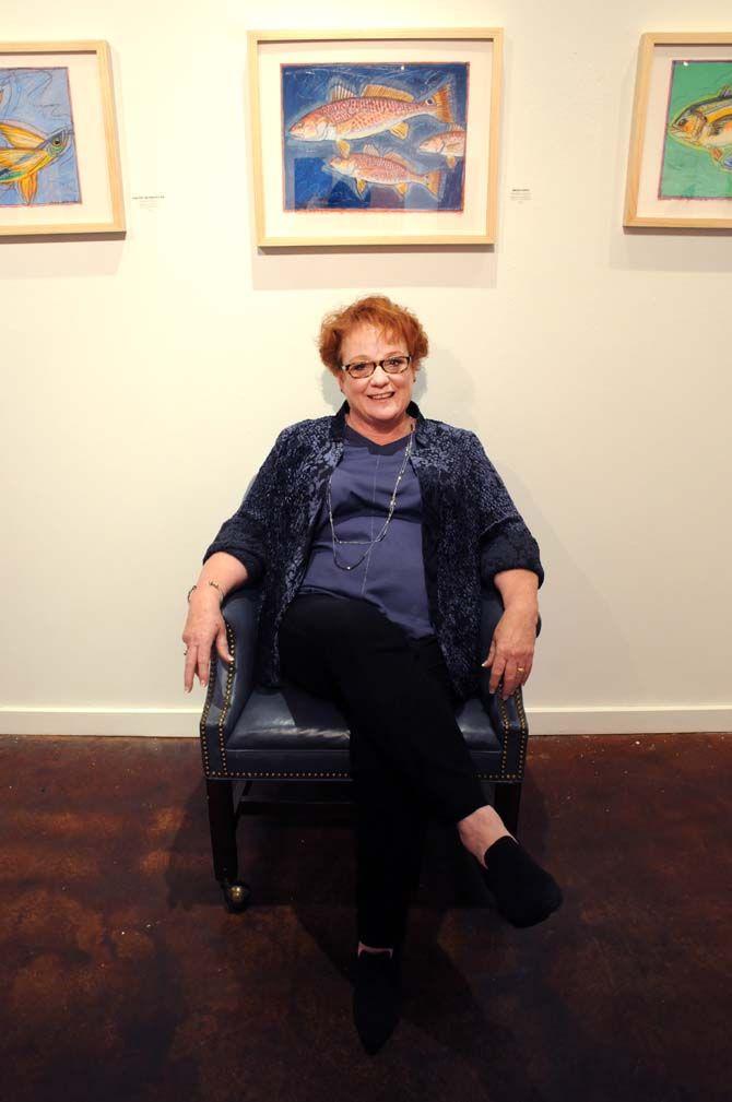 LSU professor and director of agriculture communications and public relations, Frankie Gould, presents her exhibit, "Fish Tales and Other Schools of Thought," at the Baton Rouge Gallery.