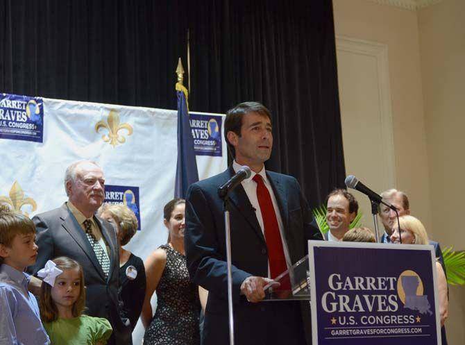 Garret Graves gives election speech about runoff with Edwin Edwards, after poll results, at the Crown Plaza Hotel in Baton Rouge, November 4, 2014.