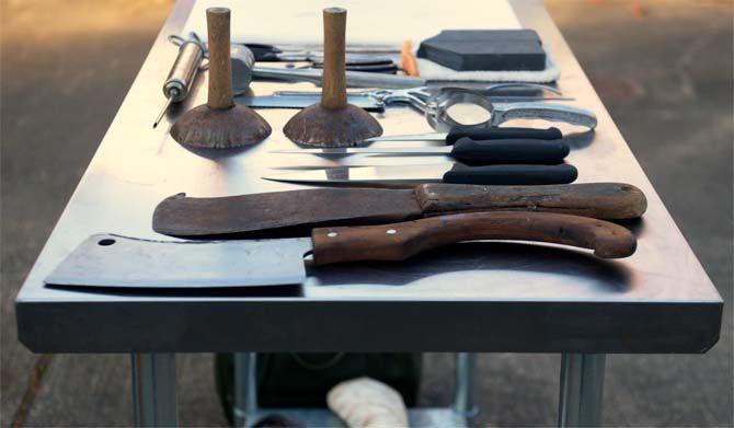 Tools used to butcher a pig Sunday, November 30, 2014 at La Boucherie Merci in Vermillionville, La.