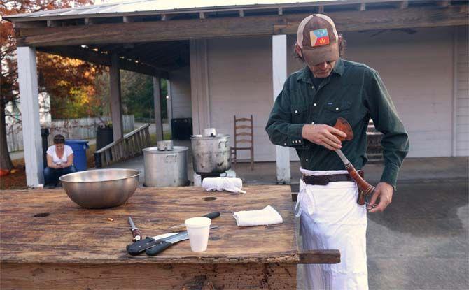 Toby Rodriguez prepares his butchering tools Sunday, November 30, 2014 at La Boucherie Merci in Vermillionville, La.