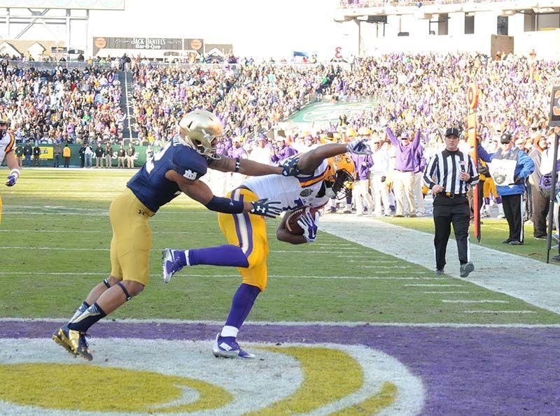 LSU freshman running back Leonard Fournette (7) scores a touchdown in losing game against Notre Dame 31-28 Tuesday, Dec. 30, 2014 at LP Field.