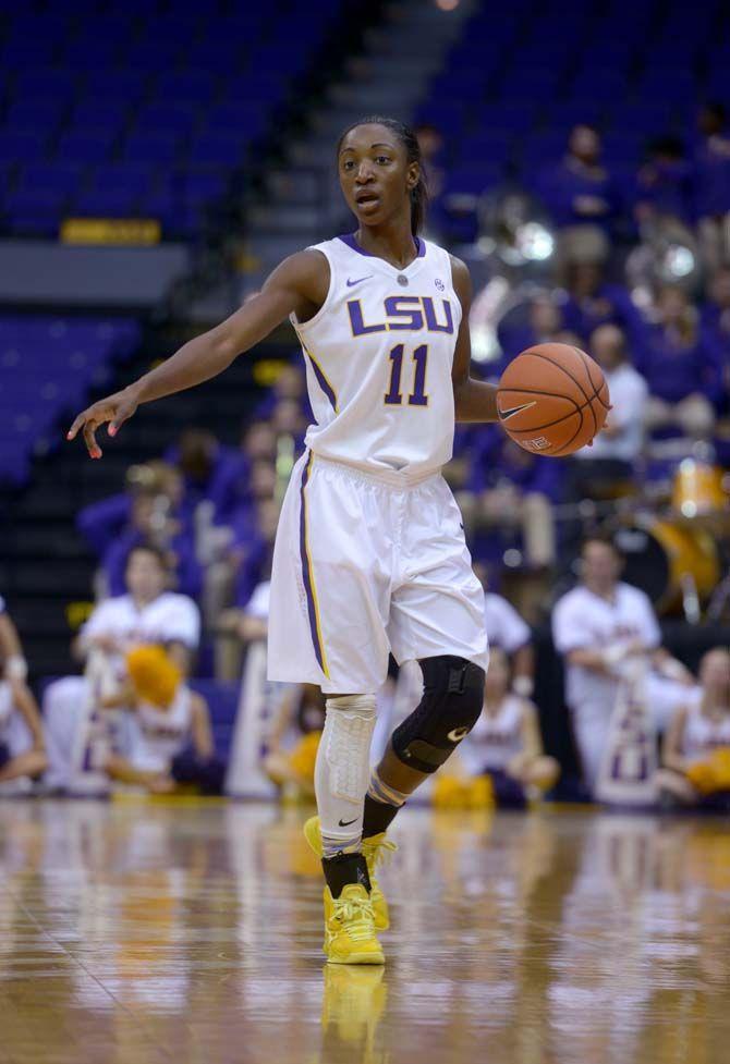 LSU women's basketball sophomore guard, Raigyne Moncrief (11), dribbles the ball during the game against Loyola in the PMAC where LSU won 93-71 on Wednesday, November 5, 2014.