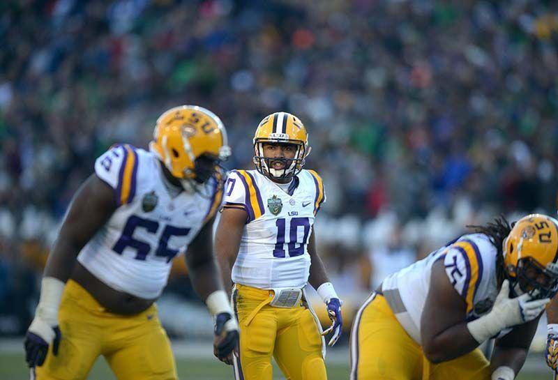 LSU sophomore quarter back Anthony Jennings (10) makes a call in game against Notre Dame Tuesday, Dec. 30, 2014 at LP Field in Nashville.