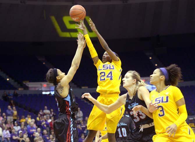 LSU senior guard DaShawn Harden (24) attempts a jumpshot Wednesday, Dec. 3, 2014 during the Tigers' matchup against Louisiana Tech in the PMAC.