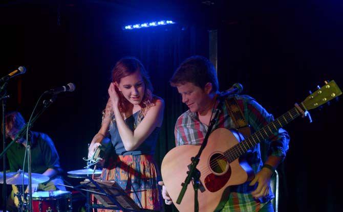 Caroline Shcaff performs alonside Chris Hochkeppel on guitar and vocals and Clyde Bates at Chelsea's Cafe on Wednesday, October 1, 2014,