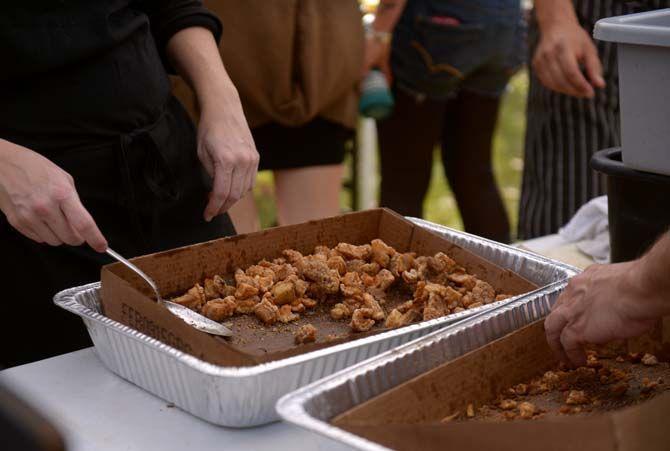 Cracklins are served to the public Sunday, November 30, 2014 at La Boucherie Merci in Vermillionville, La.