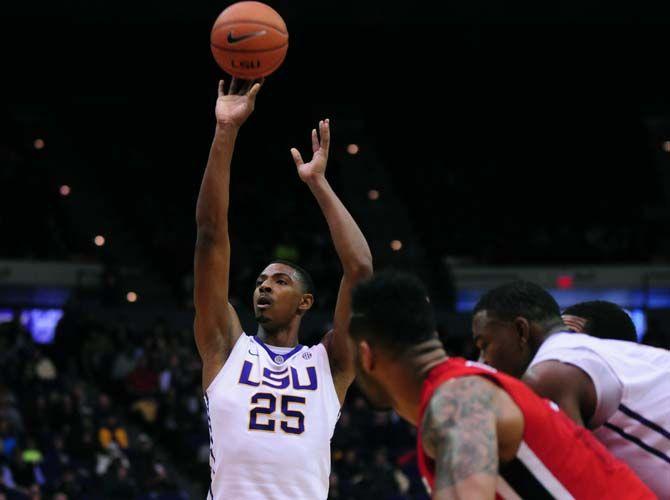 LSU sophomore forward Jordan Mickey (25) takes a free throw on Saturday, Jan. 10, 2015, during the Tigers' 87-84 win against Georgia in the Pete Maravich Assembly Center.