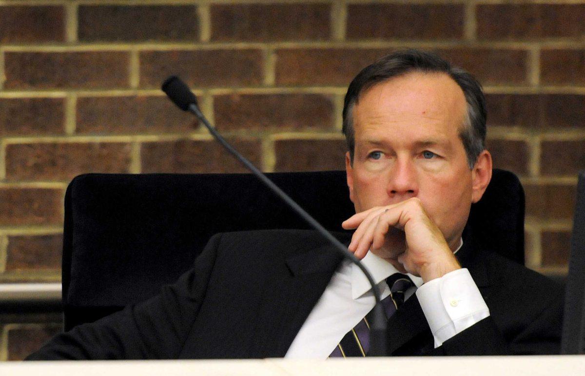 LSU President F. King Alexander watches the speaker on Wednesday, April 17, 2013 during the Board of Supervisors meeting in the LSU System Building.