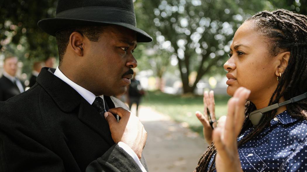 David Oyelowo, as the Rev. Martin Luther King Jr., discusses a scene with director Ava DuVernay on the set of "Selma."&#160;
&#160;