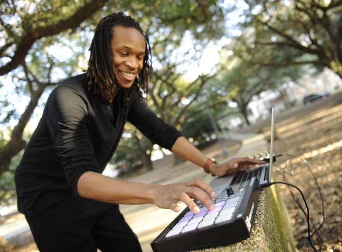 LSU business senior Taariq Elliott, DJ Phareux, showcases his mobile setup Tuesday, Jan 20. 2015 outside the LSU Student Union