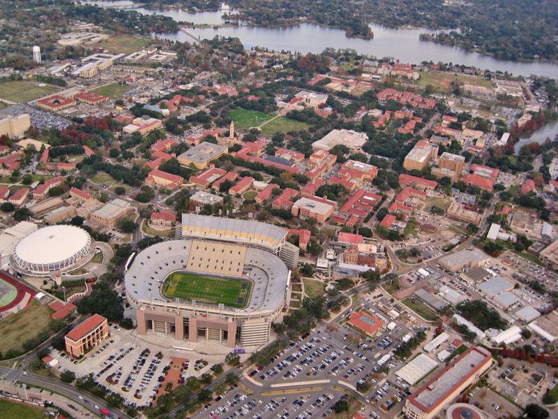 An aerial view of LSU's campus.