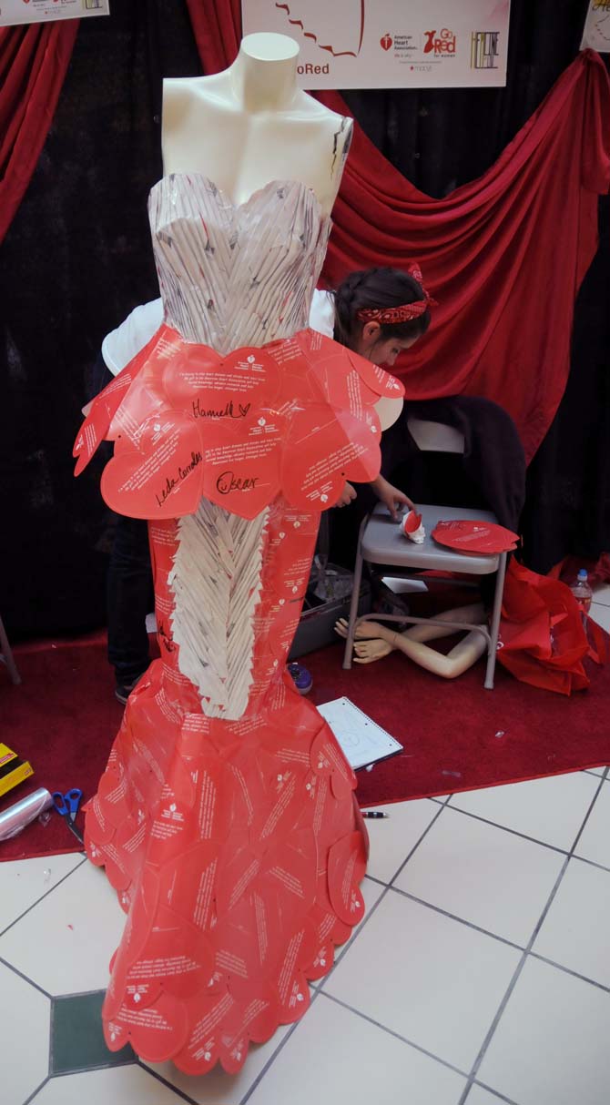 Students design paper heart dresses for heart disease awareness