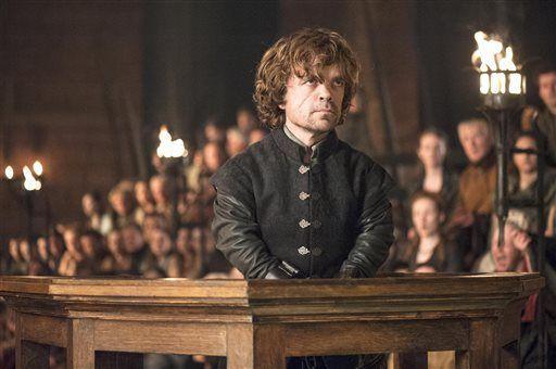 This photo provided by HBO shows Peter Dinklage as Tyrion Lannister on trial in a scene from season 4 of "Game of Thrones." The cable channel said Thursday, Jan. 8, 2015, that 10 episodes of &#8220;Game of Thrones&#8221; will show during its fifth season that begins April 12. (AP Photo/HBO, Helen Sloan)