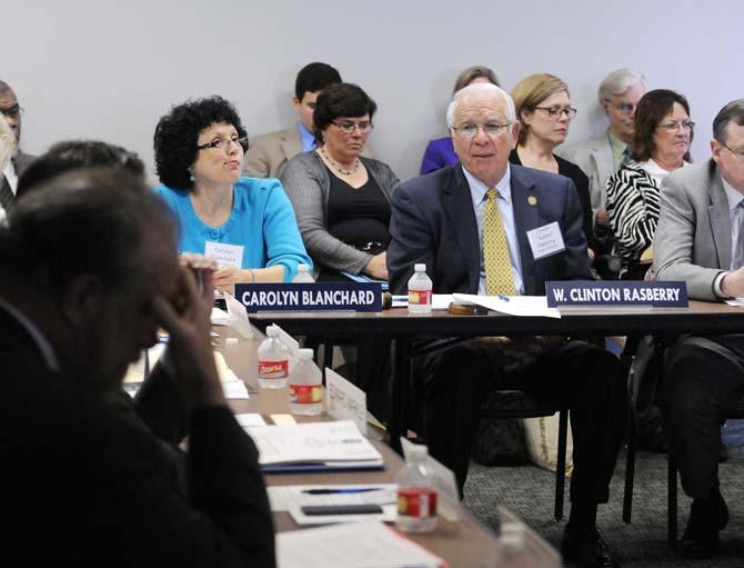 Louisiana Board of Regents chair W. Clinton &#8220;Bubba&#8221; Rasberry, Jr. leads the discussion Monday, Feb. 17, 2014 at a meeting in the Pennington Biomedical Research Center.