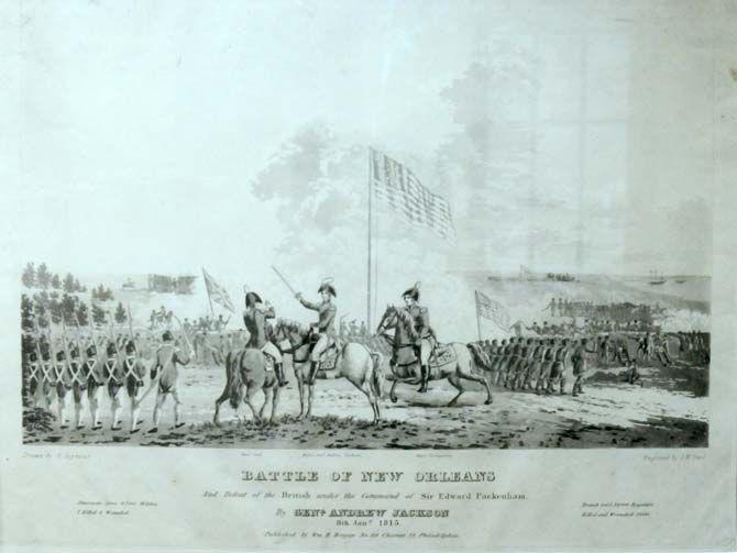 Battle of New Orleans Engraving, circa 1815-1840, on Jan. 12, 2015, show in the Battle of New Orleans exhibit located in the Hill Memorial Library.