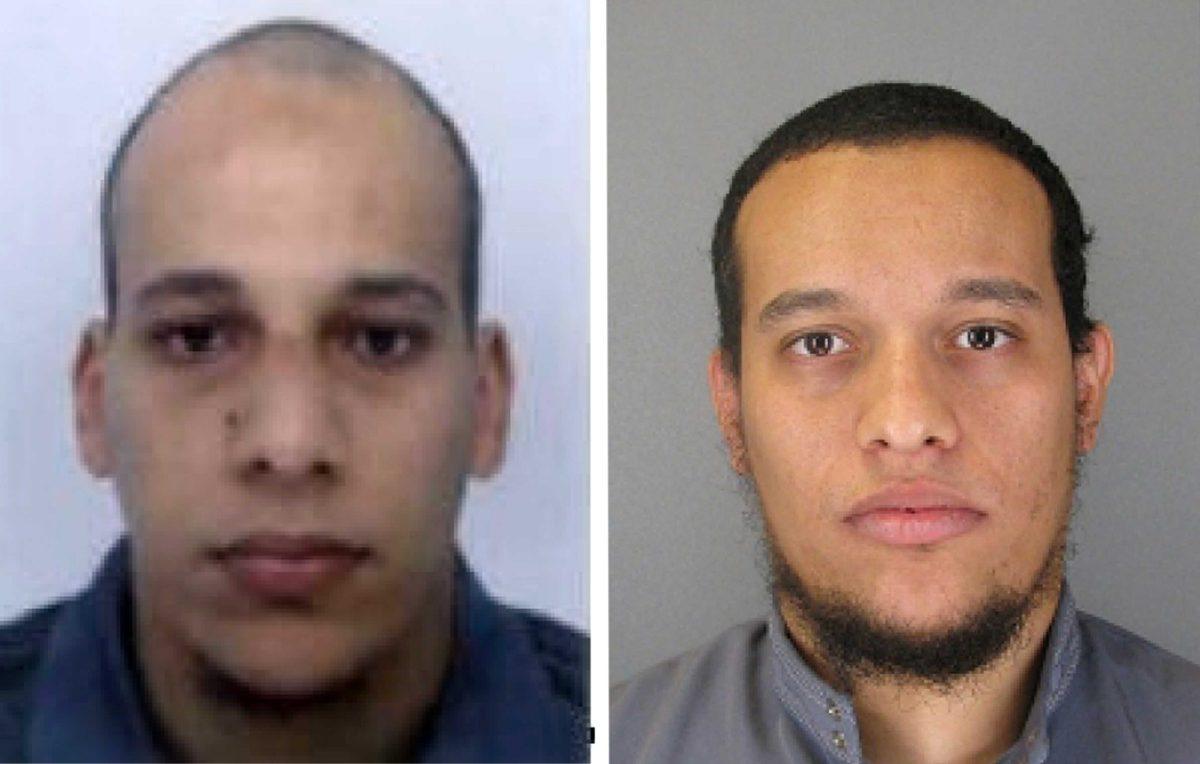 This photo provided by The Paris Police Prefecture Thursday, Jan.8, 2015 shows the suspects Cherif, left, and Said Kouachi in the newspaper attack along with a plea for witnesses. Police hunted Thursday for two heavily armed men, one with possible links to al-Qaida, in the methodical killing of 12 people at a satirical newspaper that caricatured the Prophet Muhammed. France began a day of national mourning for what its president called "an act of exceptional barbarism. (AP Photo/Prefecture de Police de Paris)