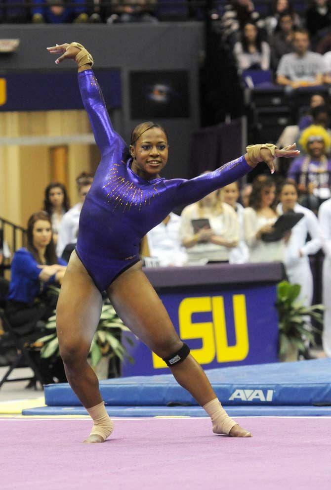 LSU senior all-around Lloimincia Hall performs her routine Friday, Jan. 9, during the Tigers' win 197-193 against Iowa State in the PMAC.