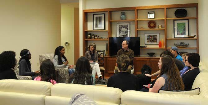 Dr. Paige Davis and Dr. Harold Leder hold a meeting on Jan. 28, 2015, for Res Life on the Geaux, a new abroad program offered to students affiliated with the Res Life program.