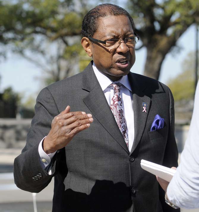 Baton Rouge Mayor Kip Holden speaks to reporters Tuesday, March 25, 2014, during a press conference at North Boulevard Town Square.