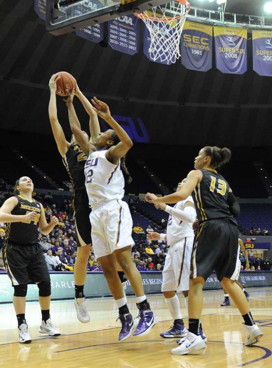 LSU junior guard Sheila Boykin (42) attempts to grab the ball Thursday, Feb. 6, 2014 during the Tigers' 75-58 victory against Missouri at the PMAC.