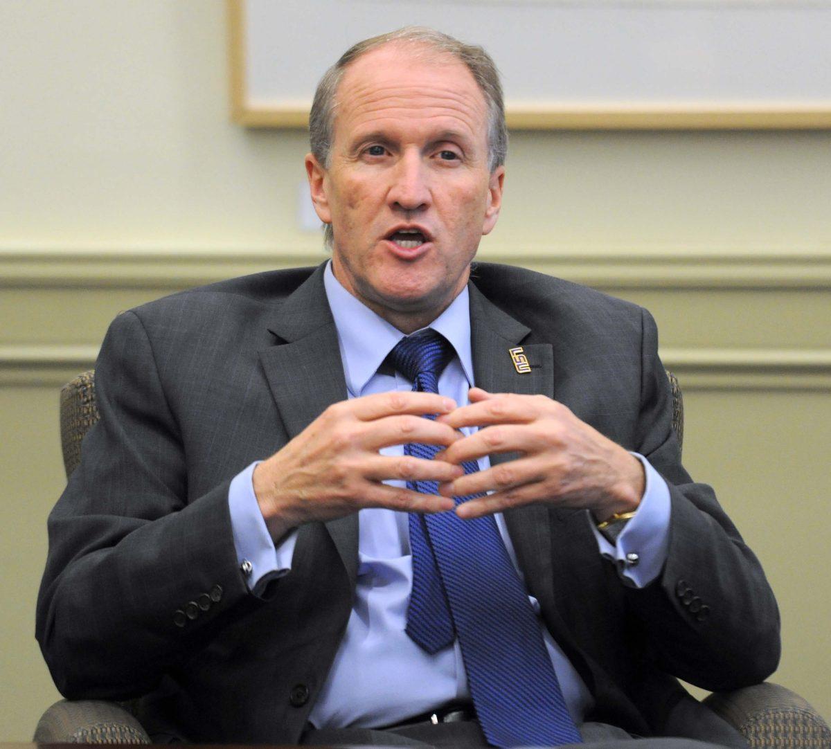 LSU Executive Vice Chancellor &amp; Provost Stuart Bell speaks during the Student Tech Fee meeting Thursday, January 23, 2014 in Thomas Boyd Hall.