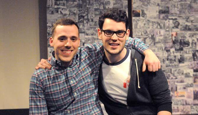 LSU alumnus Michael Braud and theatrical performance sophomore Curran Latas pose for a photograph on Jan. 11, 2015, before the closing performance of their original musical, 1000Words.