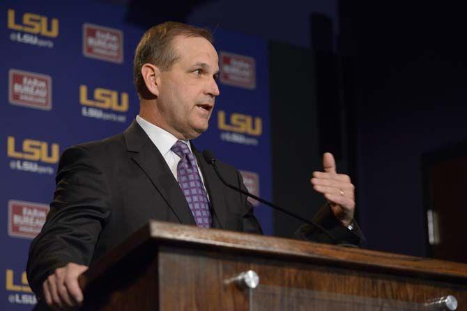 New defensive coordinator Kevin Steele is introduced to the media on Wednesday, Jan. 14, 2015. in the Moran building at LSU.