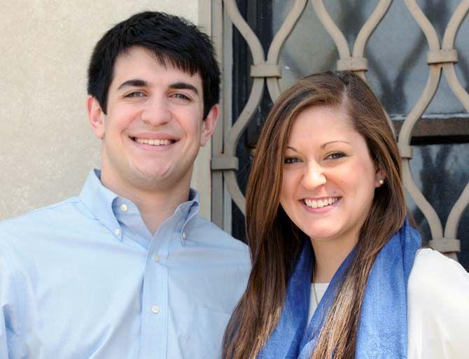 LSU finance junior Andrew Mahtook (left) and communication disorders junior Hannah Knight (right) run for student government president and vice president for the 2015 Fall semester under the Here &amp; Now ticket.