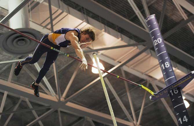 LSU freshman Jonathon Nelson pole vaults on Friday Jan. 9, 2015, inside the Carl Maddox Field House.