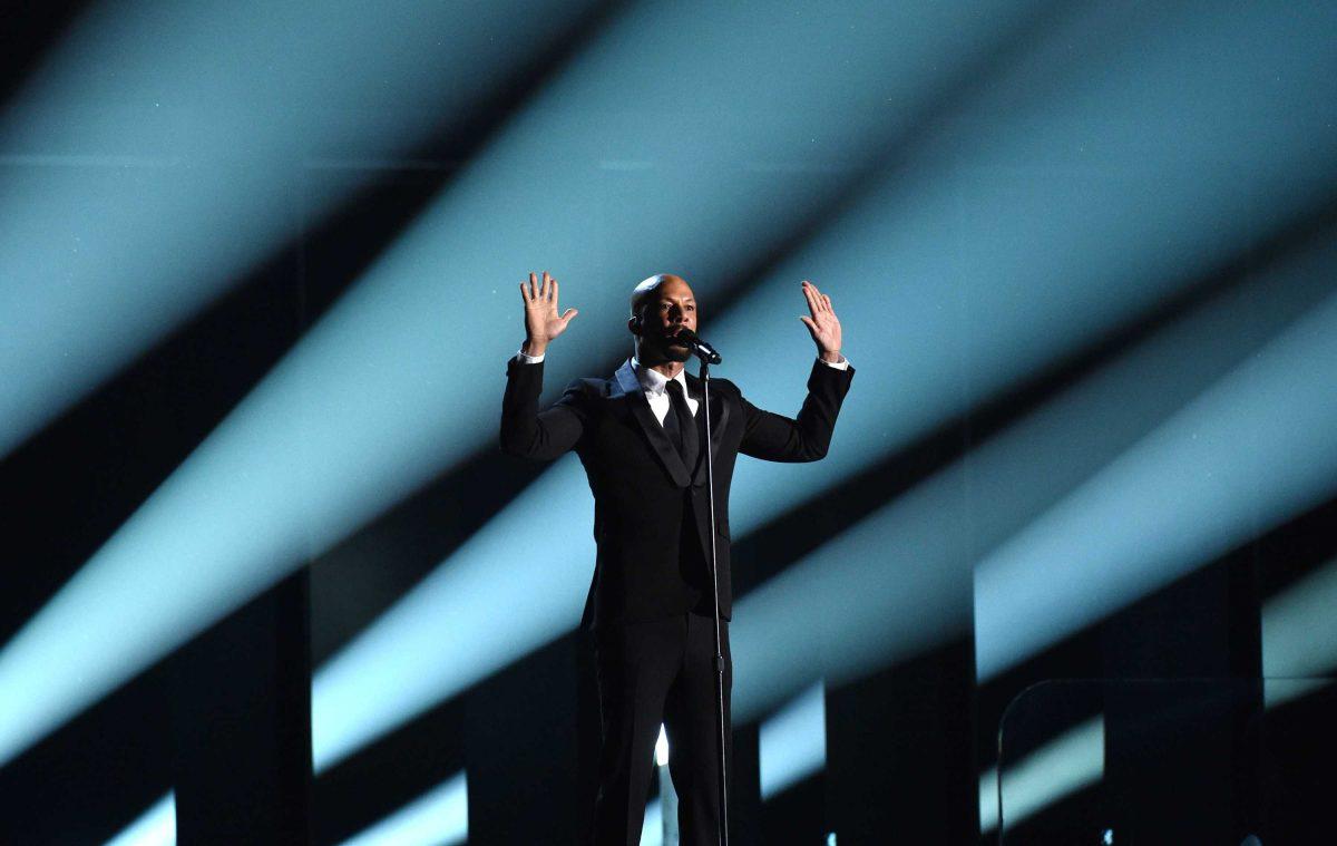 Common performs at the 57th annual Grammy Awards on Sunday, Feb. 8, 2015, in Los Angeles. (Photo by John Shearer/Invision/AP)