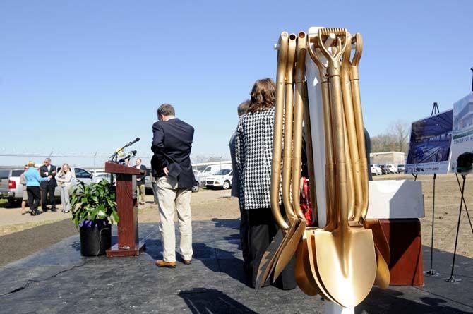 Gov. Bobby Jindal, along with LSU President F. King Alexander and agency representatives, break ground on the new Center for River Studies- the first of three buildings to make up the Water Campus.