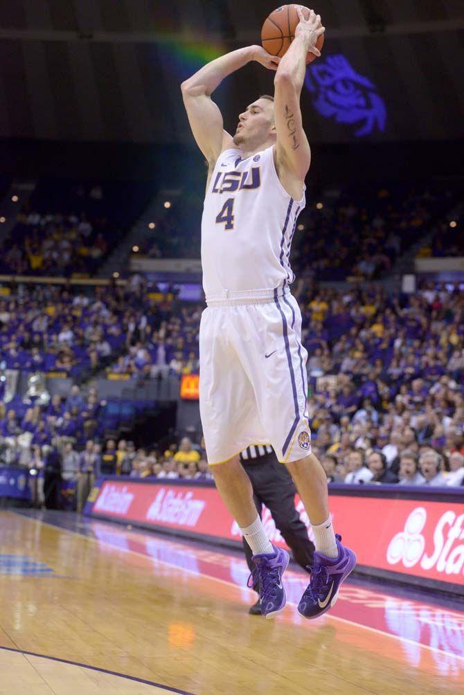 LSU junior guard Keith Hornsby (4) jump shoots the ball Saturday, Feb. 28, 2015 during the Tigers' 73-63 victory against Ole Miss in the Pete Maravich Assembly Center.