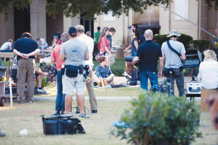 Actress, Anna Kendrick sits in the LSU quad for the filming of 'Pitch Perfect'.