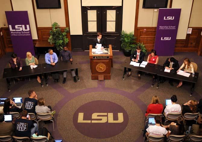 Student Government candidates and a panel of students gathered to discuss possible initiatives Monday, March 17, 2014 during the 2014 Student Government Debate held in the Holliday Forum.