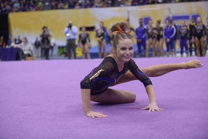 LSU senior Jessie Jordan performs floor routine during the Tiger's 198.375 - 195.450 victory against Minnesota on Friday, March 6, 2015, at the Pete Maravich Assembly Center.