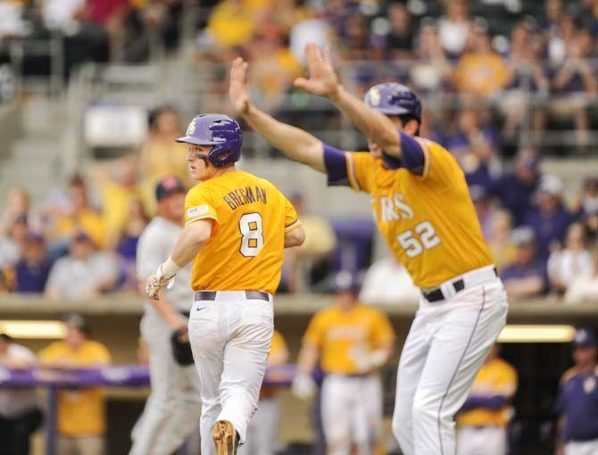 LSU junior infielder Alex Bregman runs to home plate Sunday, March 15, 2015 during the Tigers' 18-6 victory against Ole Miss at Alex Box Stadium.