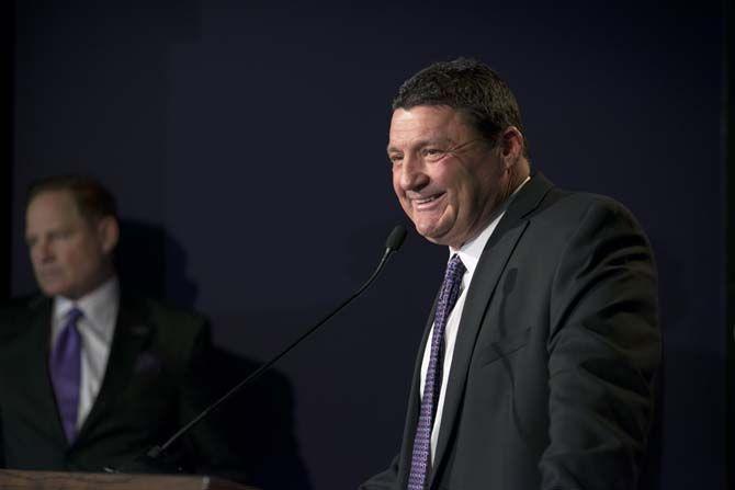 New football defensive line coach Ed Orgeron is introduced to the media on Wednesday, Jan. 14, 2015. in the Moran building at LSU.