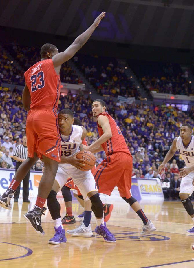 LSU sophomore forward Jordan Mickey (25) looks to shoot on Saturday, Feb. 28, 2015 during the Tigers' 73-63 victory against Ole Miss in the Pete Maravich Assembly Center.