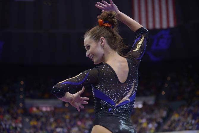 LSU senior Jessie Jordan during the Tiger's 198.375 - 195.450 victory against Minnesota on Friday, March 6, 2015, at the Pete Maravich Assembly Center.