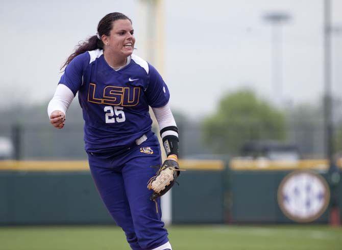 LSU freshman pitcher Allie Wallijasper (25) pitches the ball during the Tigers' 10-2 victory against Oklahoma Saturday, March 21, 2015 in Tiger Park.