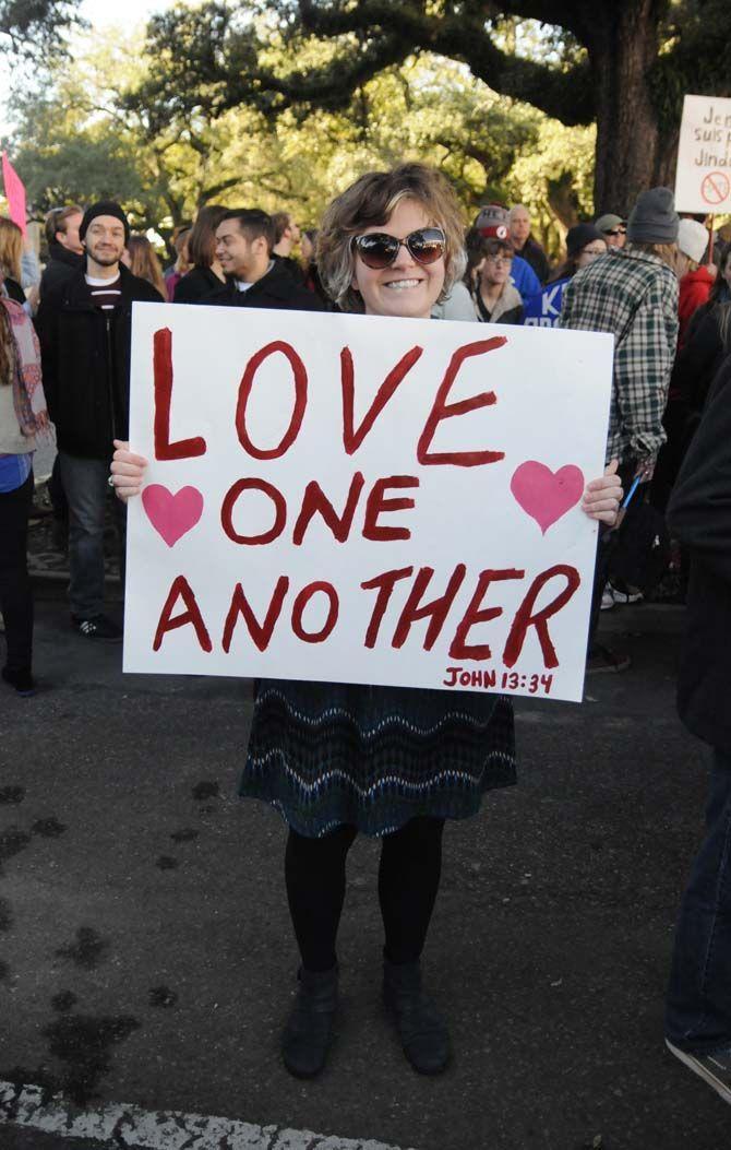 Protesters hold an event to oppose The Response on Saturday, Jan. 24, 2015, outside of the Pete Maravich Assembly Center.