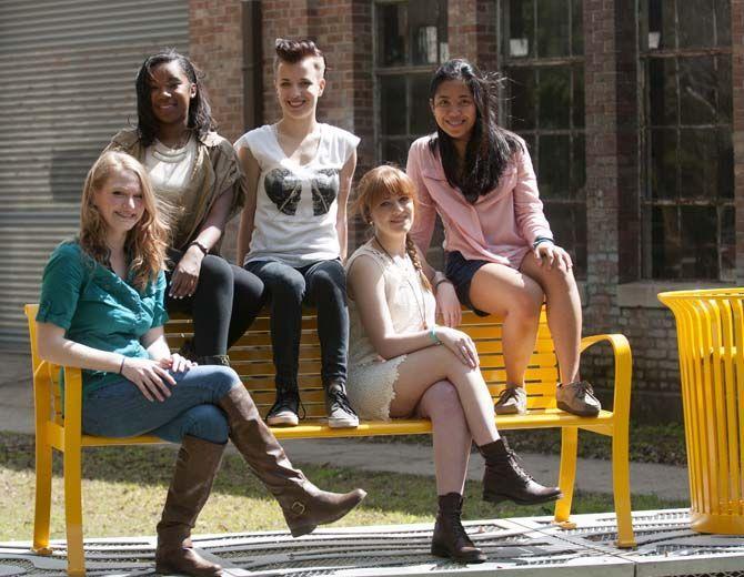 LSU Computer science juniors Sarah Baldwin, Kayla Thurman and Alexandra Willis and Computer science sophomores Kristen Barrett and Samantha Fadrigalan sit in the architecture quad on Wednesday, March 4, 2015. They are the woman officers in the computer science organization.