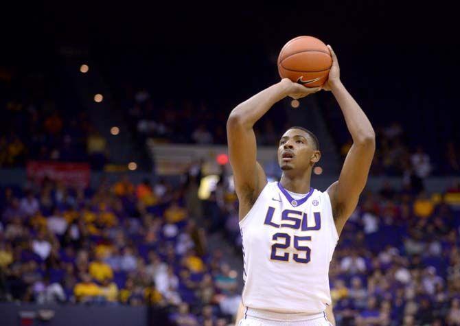 LSU sophomore forward Jordan Mickey (25) shoots a free trhow during the Tiger's 78-63 defeat against Tennessee on Wednesday, March 4, 2015, at the Pete Maravich Assembly Center.