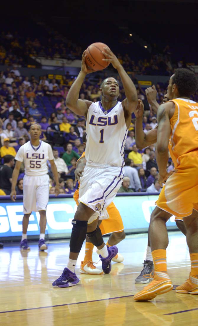 LSU sophomore forward Jarell Martin (1) lay&#8217;s up the ball during the Tiger's game against Tennessee on Wednesday, March 4, 2015. at the Pete Maravich Assembly Center.