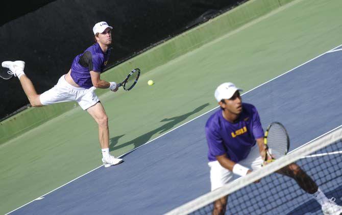 LSU sophomore Jordan Daigle hits the ball Sunday, Feb. 22, 2015 during the Tigers' 4-3 victory against Tulane at the W. T "Robinson Stadium.