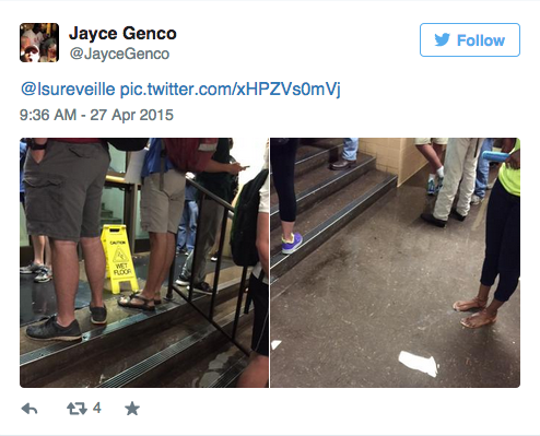 Lockett Hall basement floods during the tornado warning Monday morning.&#160;