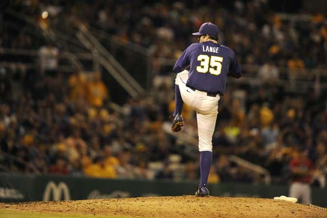 LSU freshman pitcher, Alex Lange (35), during the Tigers&#8217; 5-3 defeat against Ole Miss on Saturday, March. 14, 2015.