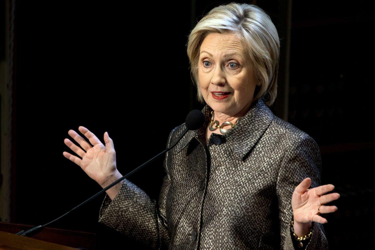 Democratic presidential candidate Hillary Rodham Clinton speaks before presenting The Hillary Rodham Clinton Awards for Advancing Women in Peace and Security, in the Riggs Library at Georgetown University in Washington, Wednesday, April 22, 2015. (AP Photo/Jacquelyn Martin)