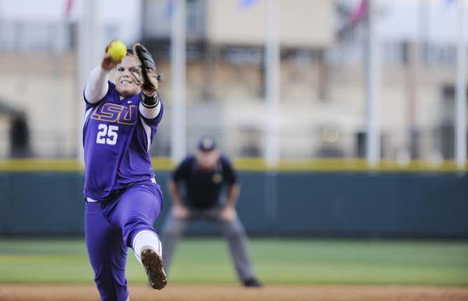 LSU freshman pitcher Allie Walljasper pitches Saturday, March 8, 2015 during the Tigers 6-0 victory against the Arkansas razorbacks at Tiger Park.