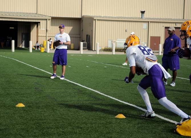 LSU sophomore wide receiver D.J. Chark (82) runs through a drill on Tuesday, Mar. 17, 2015 during practice at the Football Operations practice field.